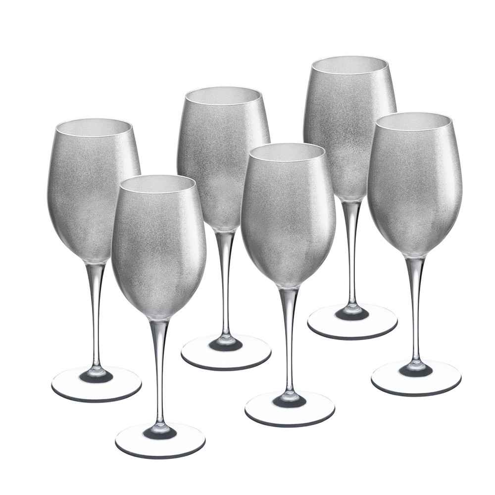 Majestic Gifts 6-Piece Silver Glass Wine Goblet Set with Clear Stem