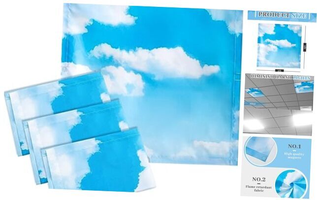 4 Pcs 2 x 2 Feet Fluorescent Light Covers for Ceiling Lights Sky Cloud