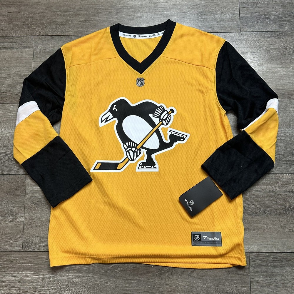 Pittsburgh Penguins Jersey XL YOUTH Fanatics NHL Yellow Black Hockey NWT