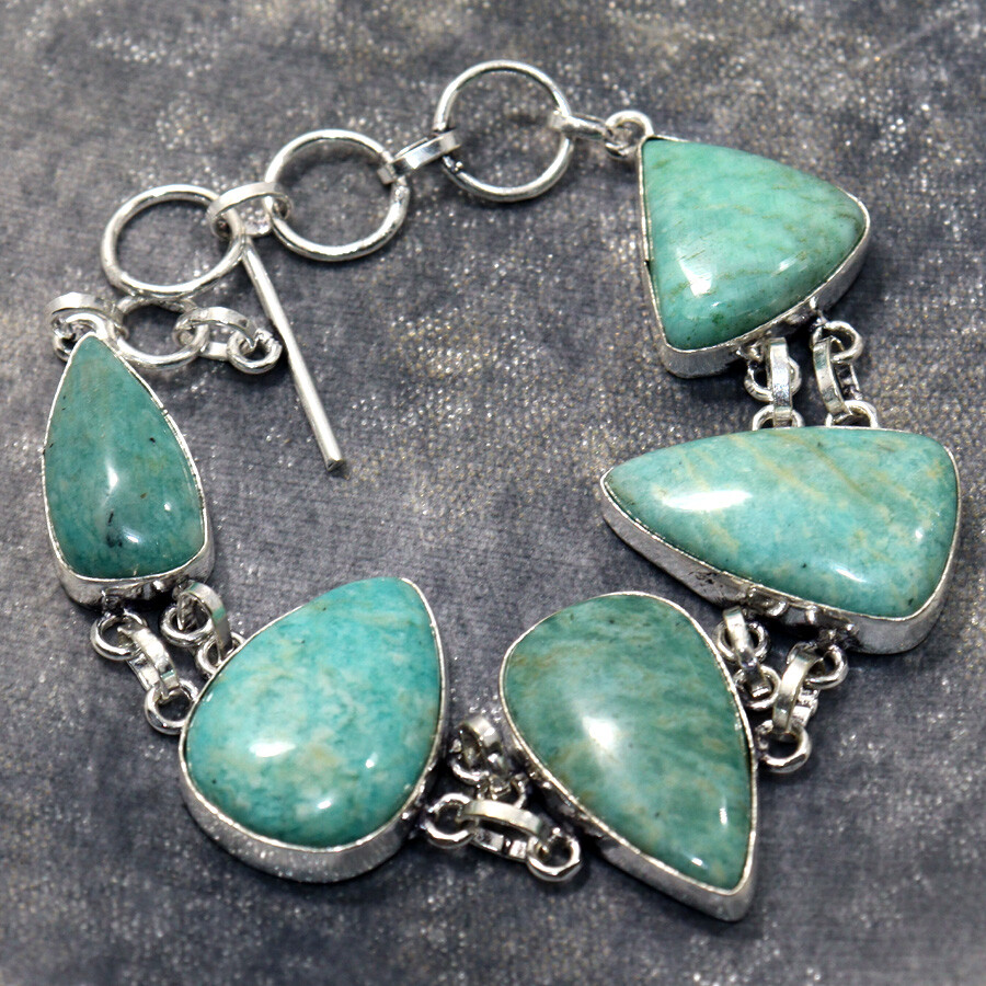 925 Silver Plated Amazonite Ethnic Bracelet Size 8 Jewelry JW