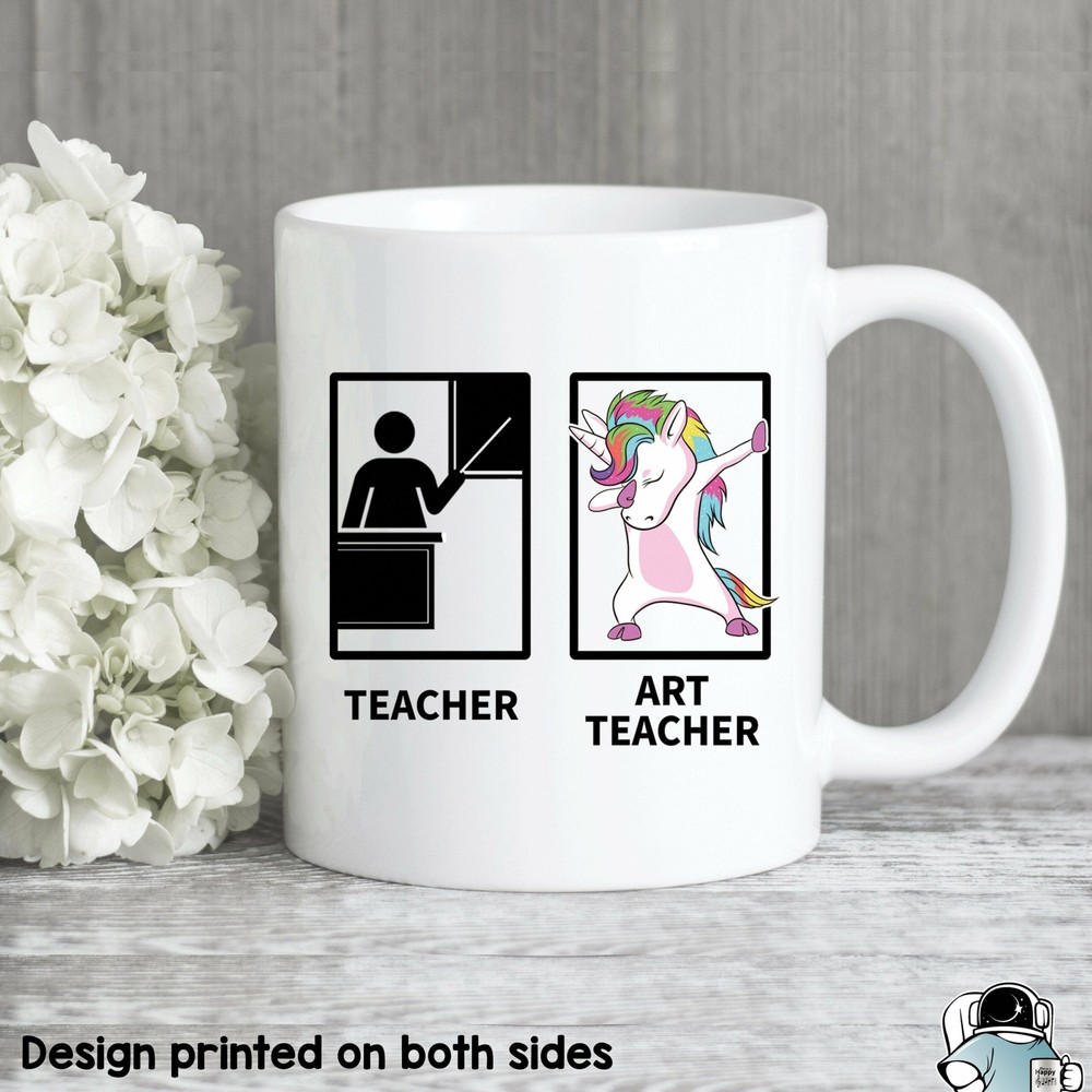 Art Teacher Coffee Mug with Dabbing Unicorn Design for Educators