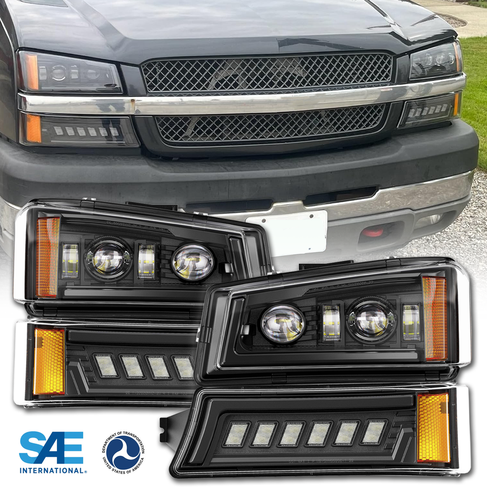 For 2003-2007 Chevy Silverado Avalanche LED Projector Headlights DOT Bumper Lamp
