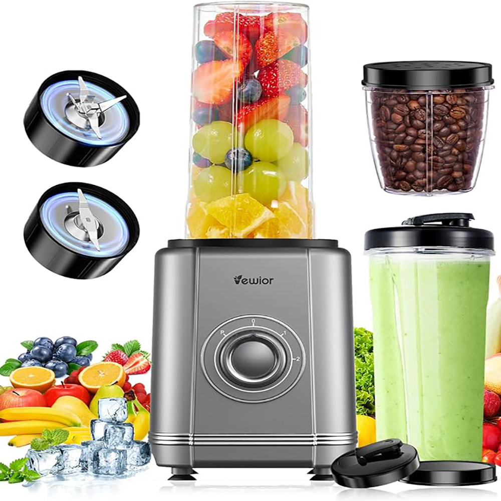 Powerful 1200W Personal Blender with 6 Blades 2 BPA-Free Cups 3 Speeds