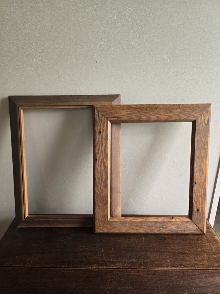 Set Of 2 Handcrafted Wide Natural Wood Ornate Picture Frames Wall Art Gallery
