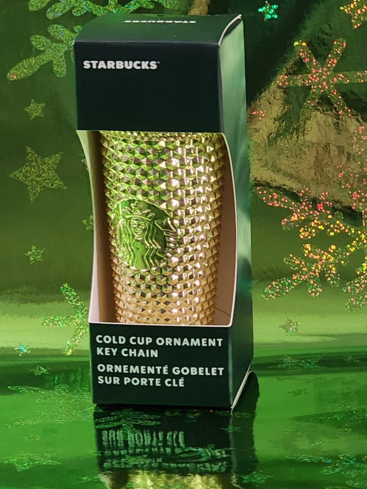 Starbucks 2022 Mini Gold Studded Cold Cup Keychain Holiday Edition