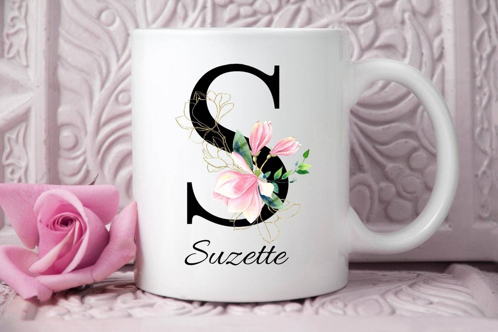 Personalized S Initial Mug Custom Coffee Cup Bestie Gift Monogram Mugs Gift For