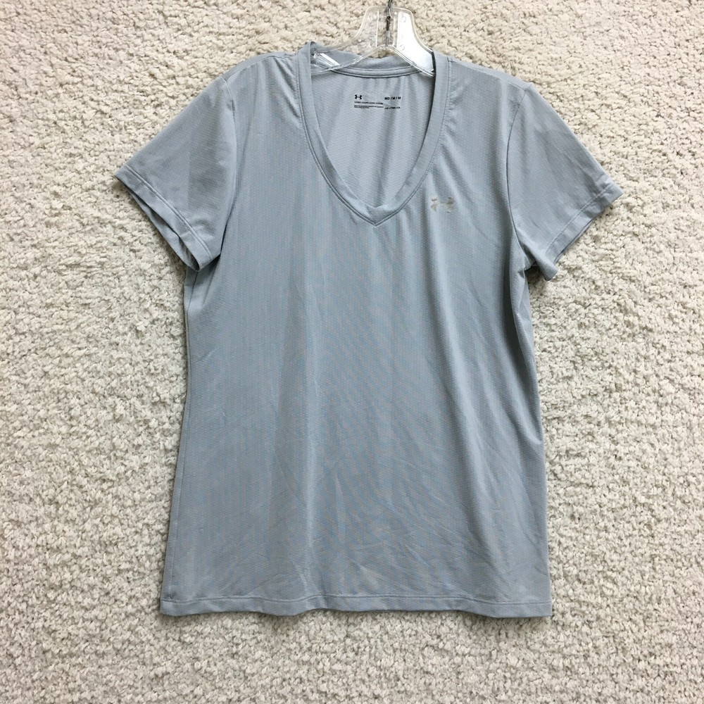Under Armour Shirt Medium Adult Gray Loose HeatGear V Neck Short Sleeve Womens M