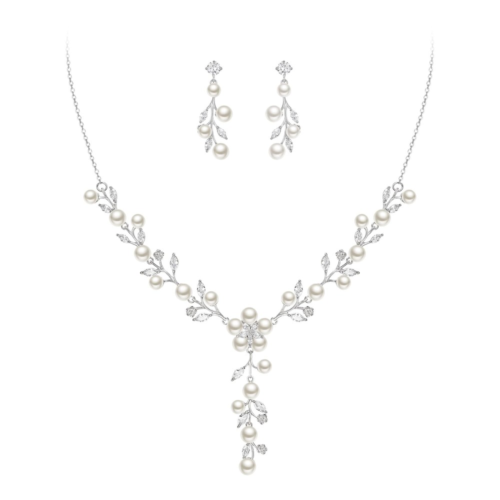 Crysdue Floral Cubic Zirconia Bridal Jewelry Set for Wedding Elegance
