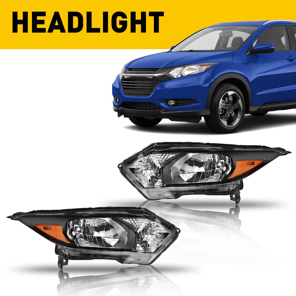 For 2016 2017 2018 Black Honda HRV Housing Headlights Head Lamps Left+Right  12V