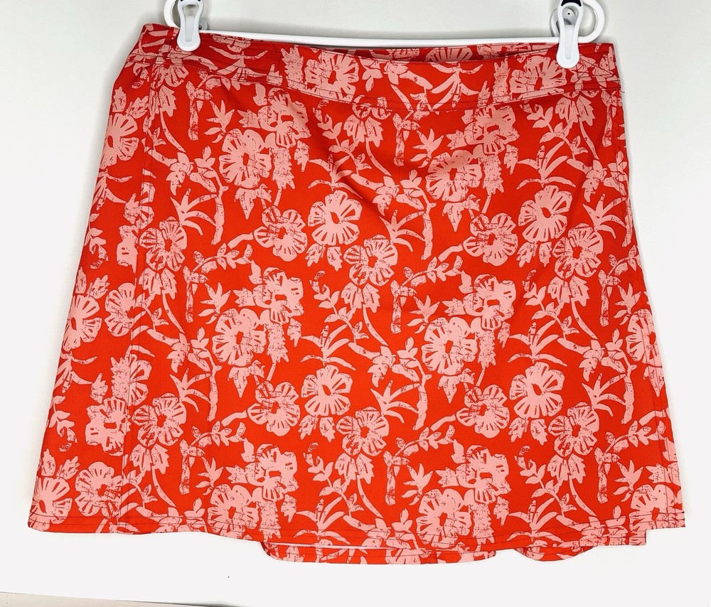 Ripskirt Women's XL Orange Hibiscus Swim Skirt Beach Length 2 Inside Pocket