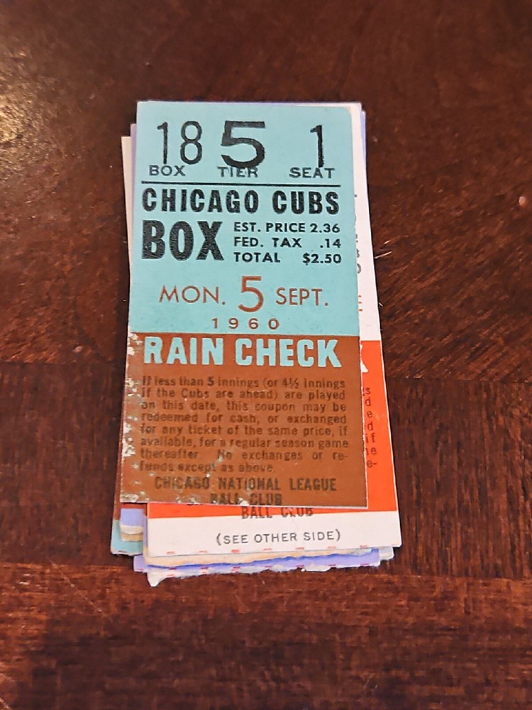 cubs 1960 ticket stub ernie banks hit stan musial played chicago cubbies Mlb