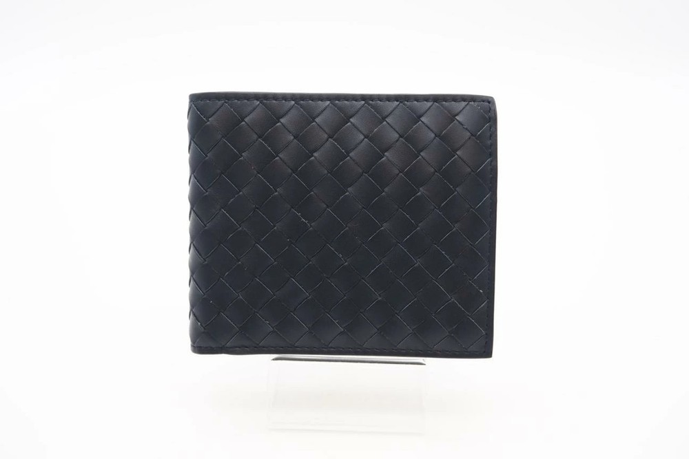 Bottega　veneta Intrecciato Small Leather Bifold Wallet Navy Used