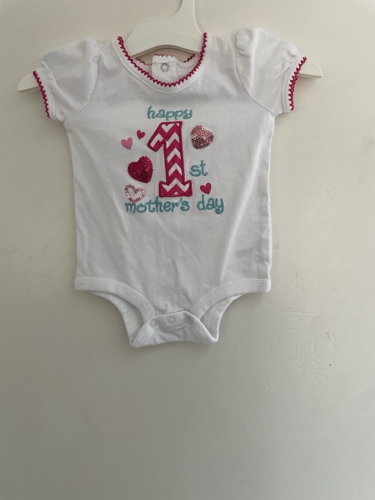 Koala Kids Baby Girls Mother's Day Sequin Heart Short Sleeve Bodysuit White 0-3M