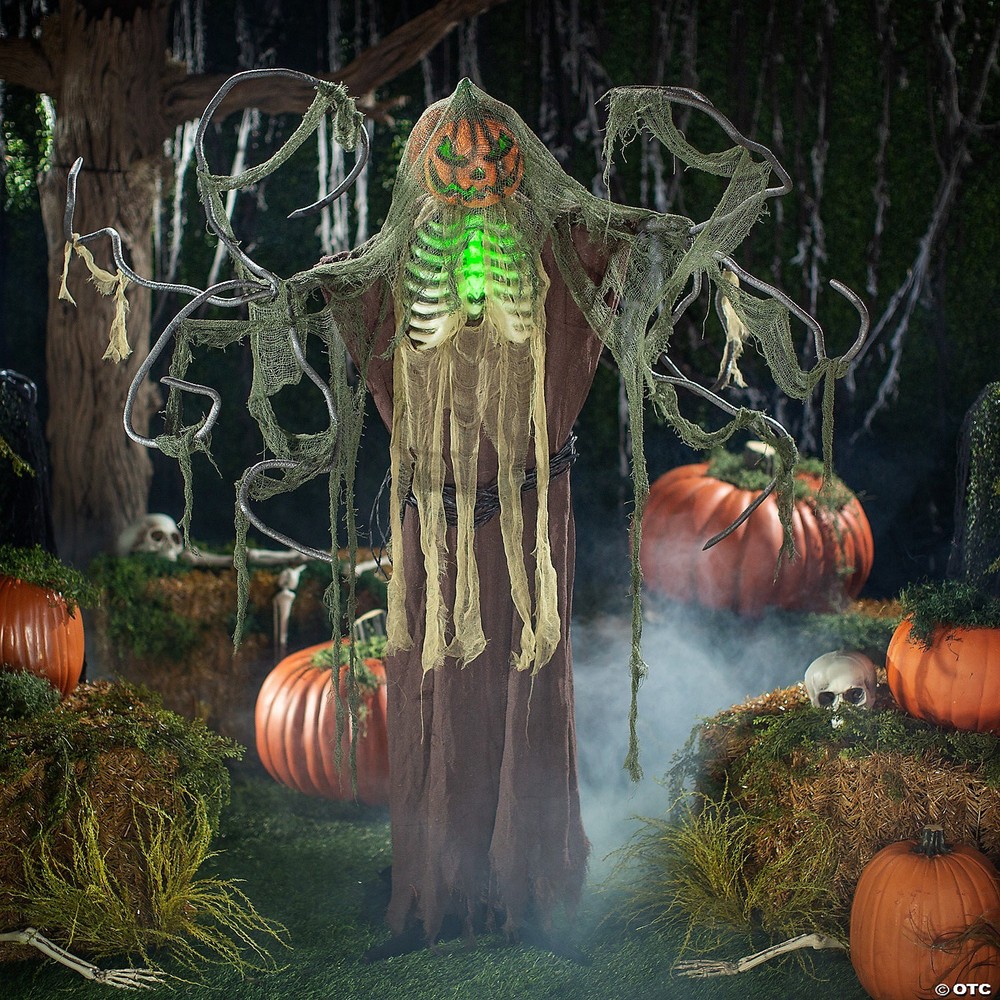 Giant 7-Foot Animated Jack-O’-Lantern Halloween Prop – Light-Up Pumpkin Man Deco