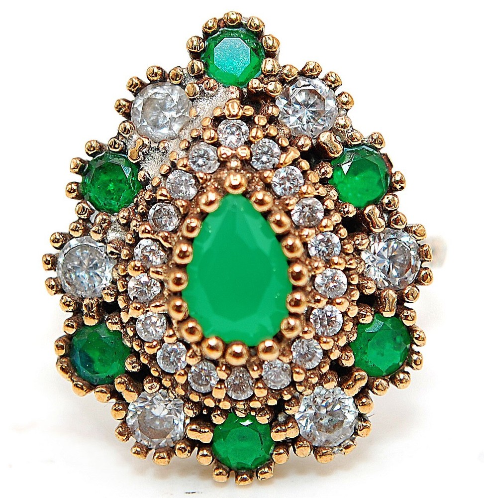 Ottoman Empire Inspired 925 Sterling Silver 4CT Emerald Ring Size 7.5
