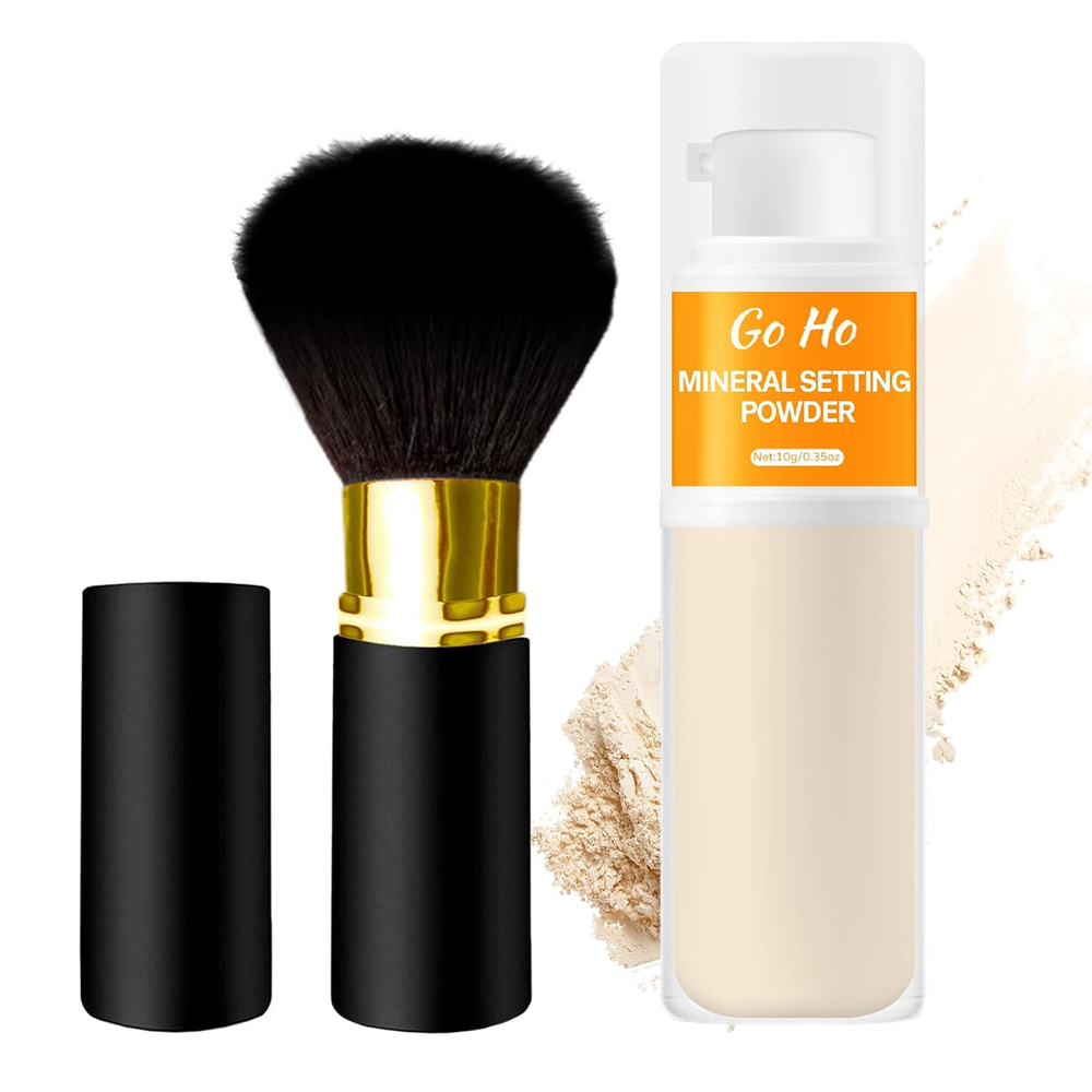 Mineral Sunscreen Setting Powder Spray and 1PC Retractable Makeup Brush Kit,Loos