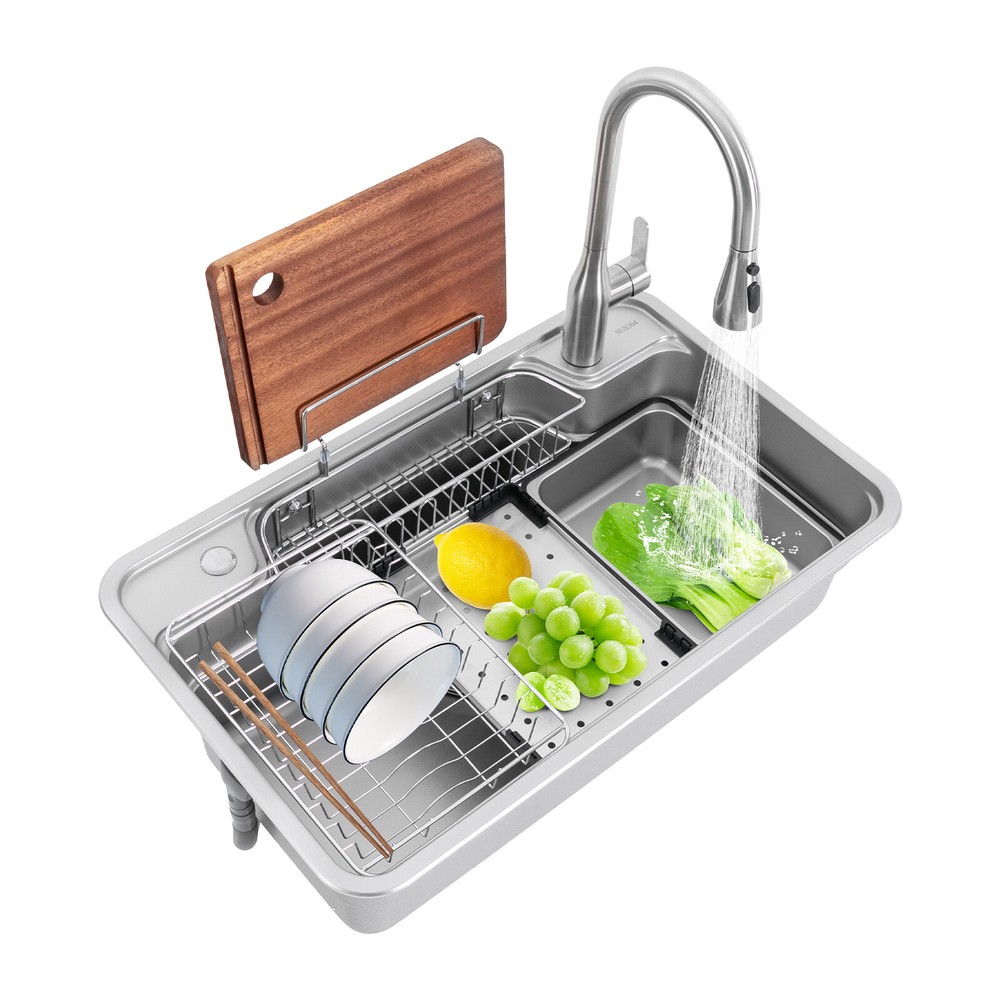 304 Stainless Steel Kitchen Sink Set with Faucet and Laundry Tap Kit