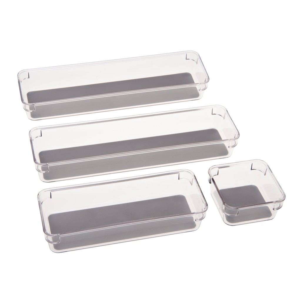 4-Pack Clear Multipurpose Drawer Organizers for Storage