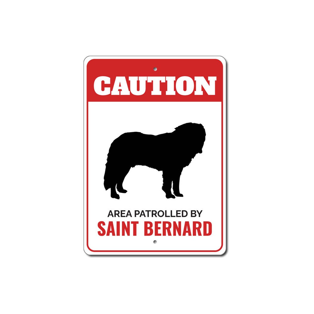 Patrolled By Saint Bernard Caution Metal Sign Dog Kennel Breed Canine K9 Paw Pet