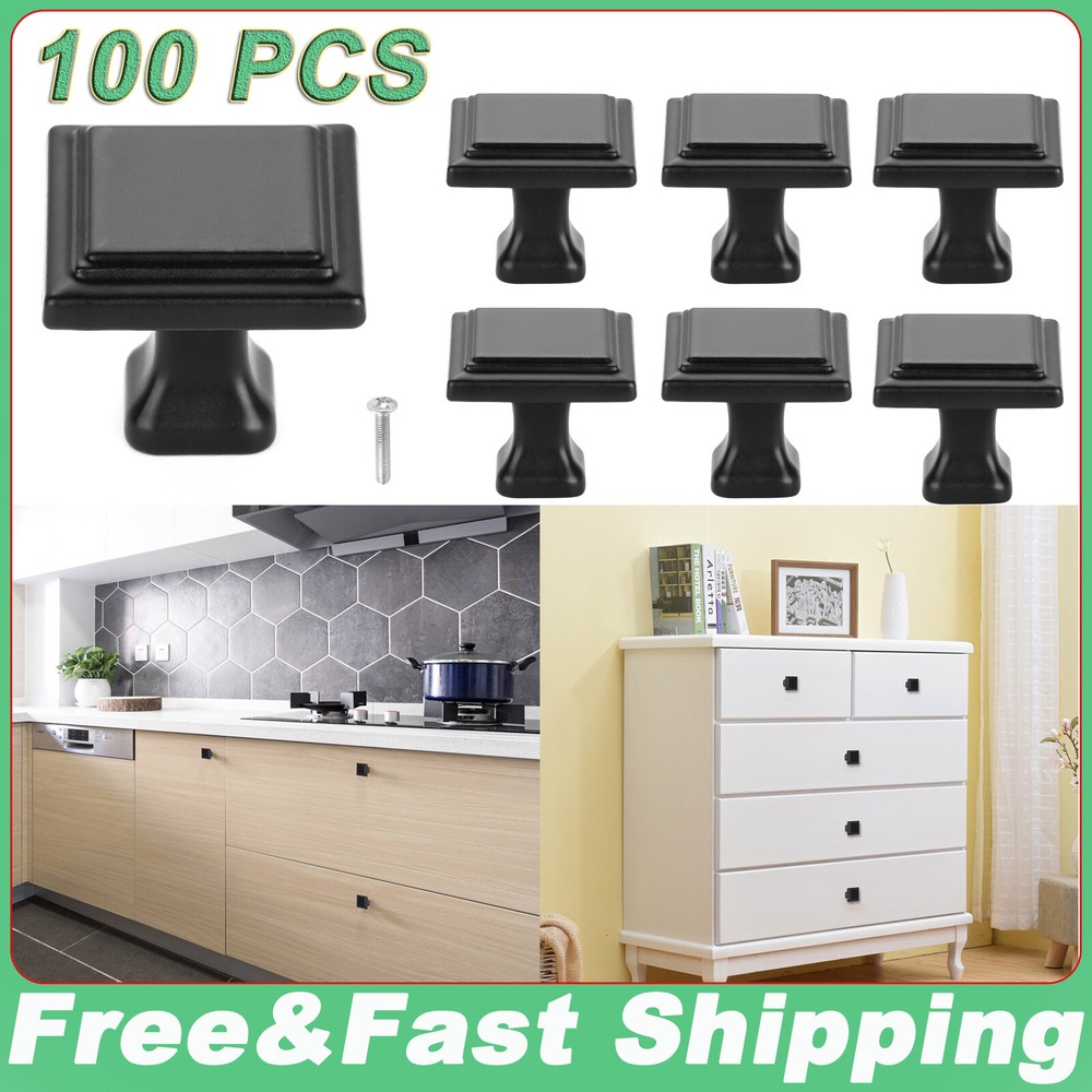 100PCS Square Cabinet Pull Knobs for Kitchen Drawer Cupboard Furniture Hardware