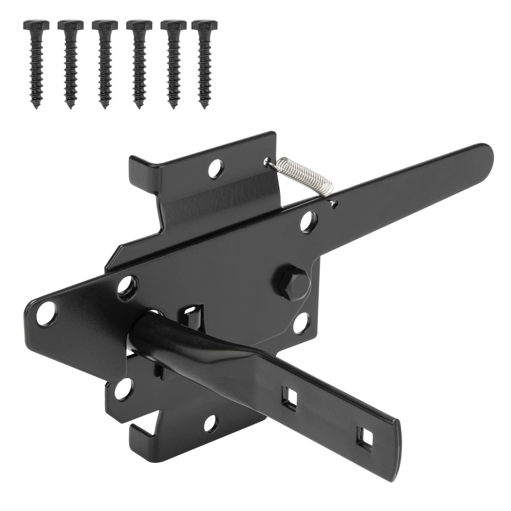 Heavy Duty Self-Locking Gate Latch for Wooden Fence Post Mount Automatic Gate Lock