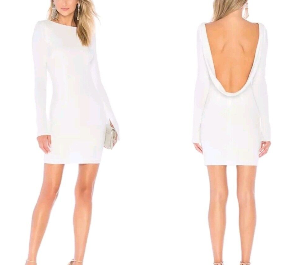 Nwt KATIE MAY Glisten Dress IVORY Stretch Knit SPLIT SLEEVE Drape Back BODYCON S