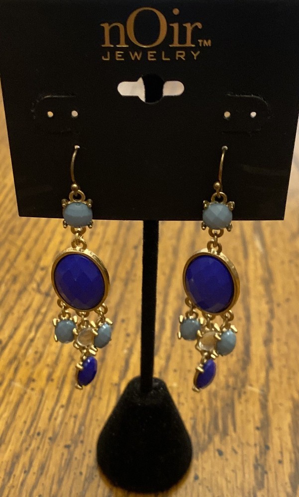 NOIR Jewelry Gold Tone Shades of Blue 2 3/4” Dangle Earrings