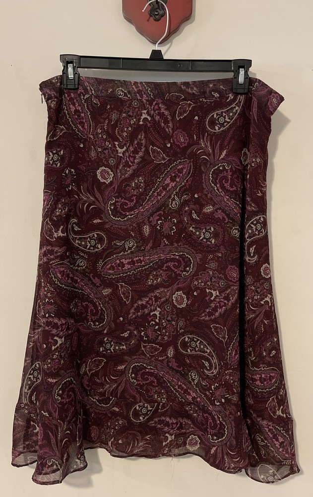 Jaclyn Smith Womens Large Purple Paisley Print Layered Midi Skirt A2252