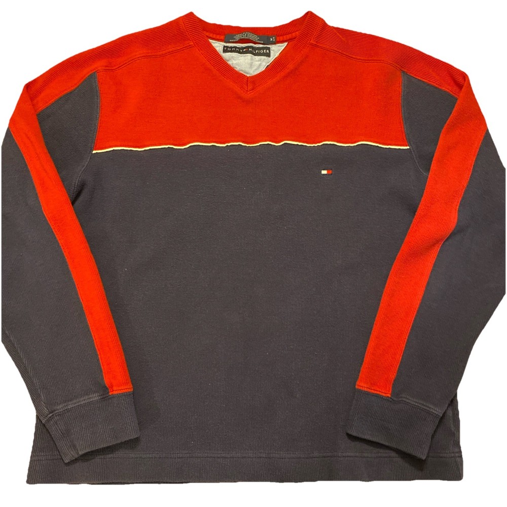 Vintage Tommy Hilfiger V Neck Sweater Size Medium Colorblock