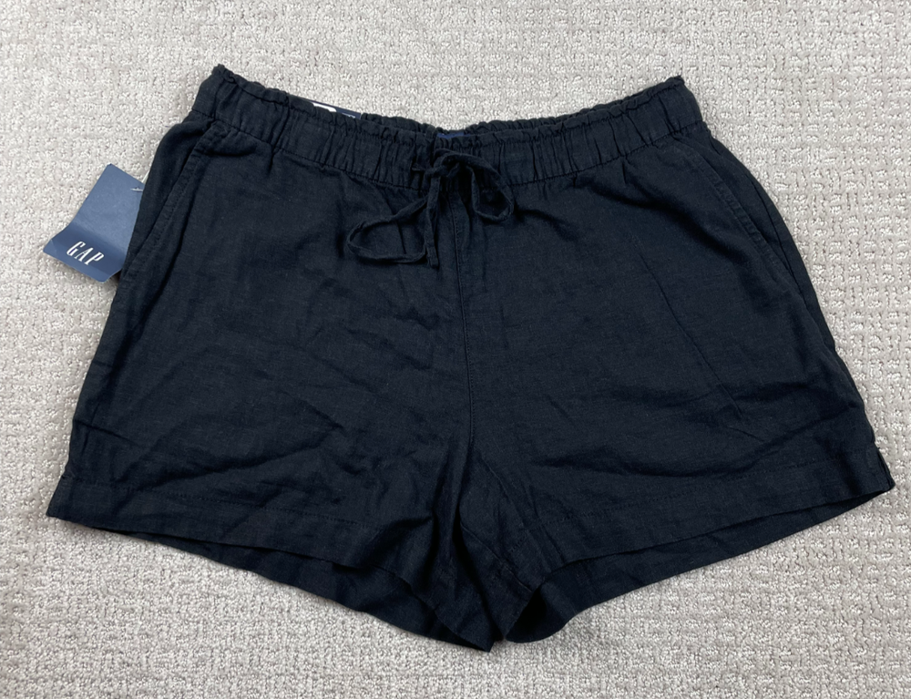 NWT Gap Shorts Womens M Black Linen Drawstring Lightweight Casual Beach Resort