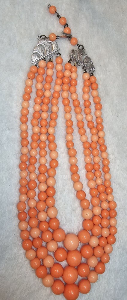 Vintage Bakelite Necklace Salmon Peach Multi Strand Graduated Beads