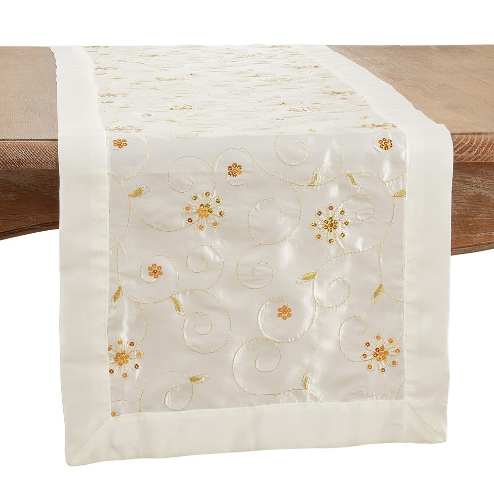 Embroidered Sequined Table Runner with Elegant Design Details