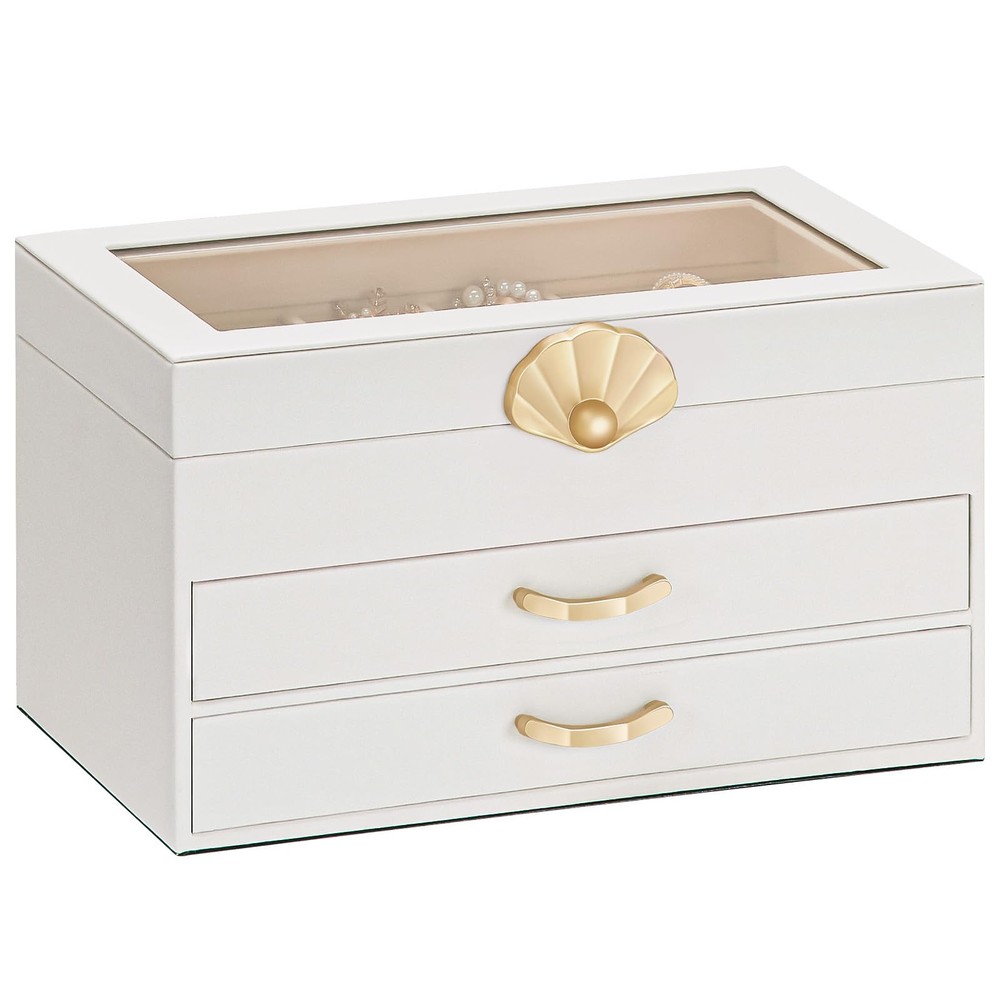 Jewelry Box with 2 Drawers: Display Organizer for Earrings Necklaces - Gift f...