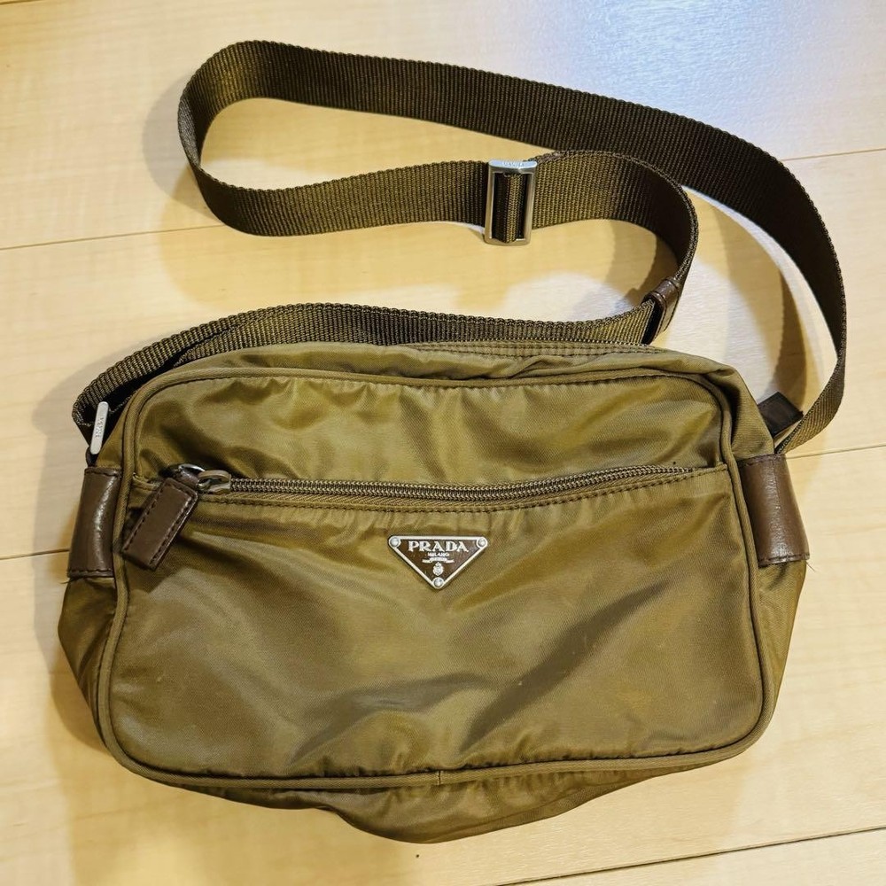 Prada Unisex Brown Shoulder Bag with Triangular Plate Japan Import