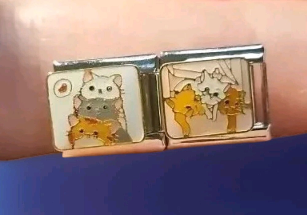 Three Cats Italian Charms Set Of Two Stainless Steel 9MM