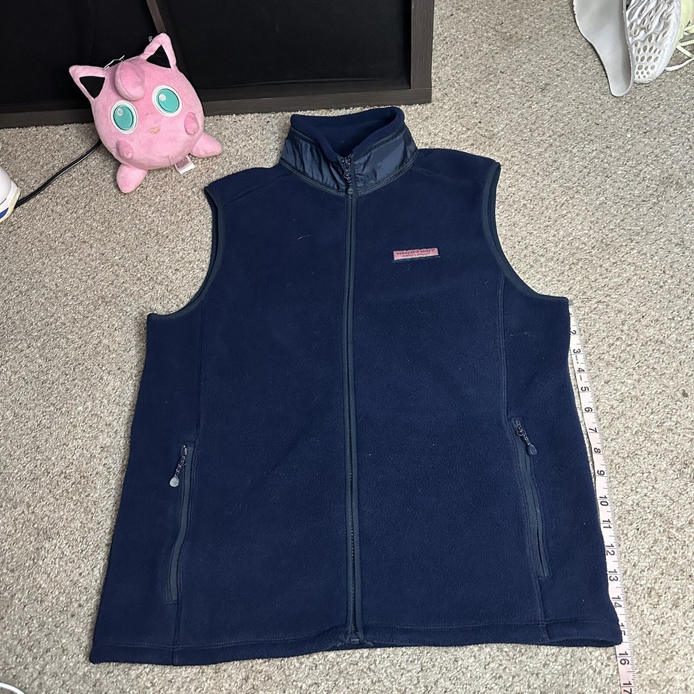 Vineyard Vines Mens Blue Fleece Vest Full Zip with Pockets Size S