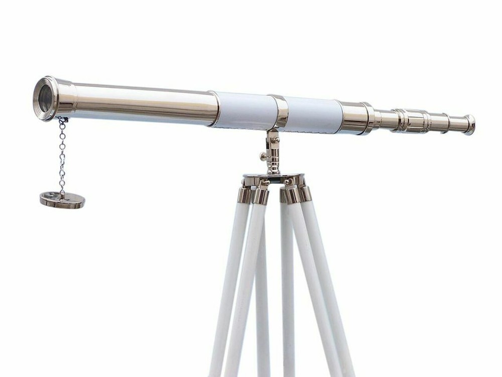 60-Inch Chrome & White Leather Floor Telescope - Perfect Cyber Monday Gift-image