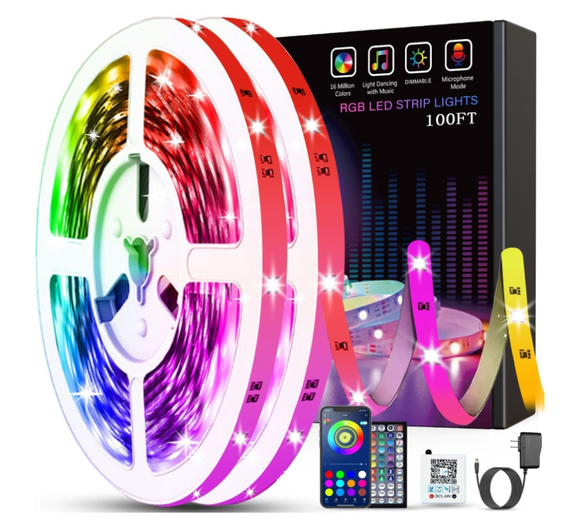 100Ft LED Strip Lights for Bedroom - 2 Rolls 50Ft Music Sync Color Changing RGB