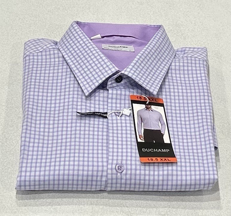 Duchamp London Men's Slim Fit Cotton Stretch Shirt, Purple, Size 18.5 XXL
