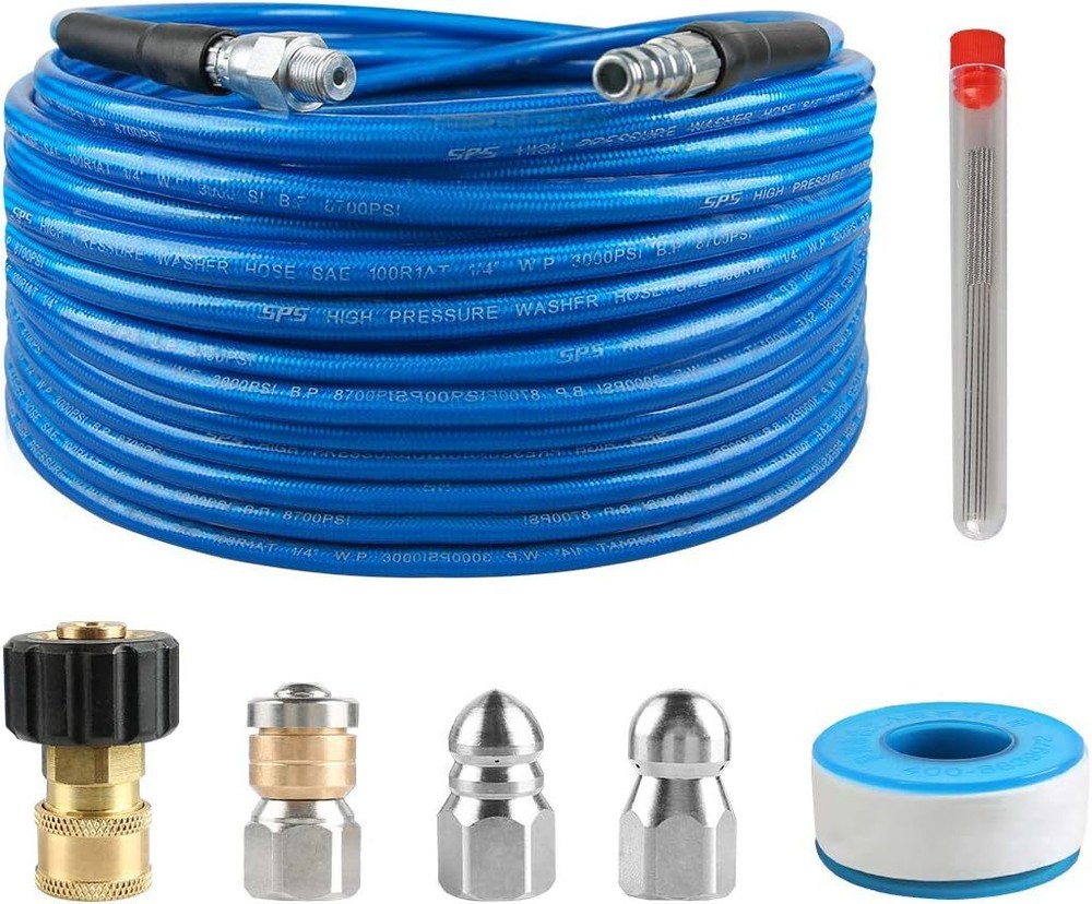 Bu... 50 FT Hydro Drain Jetter Cleaner Hose Pressure Washer Sewer Jetter Kit