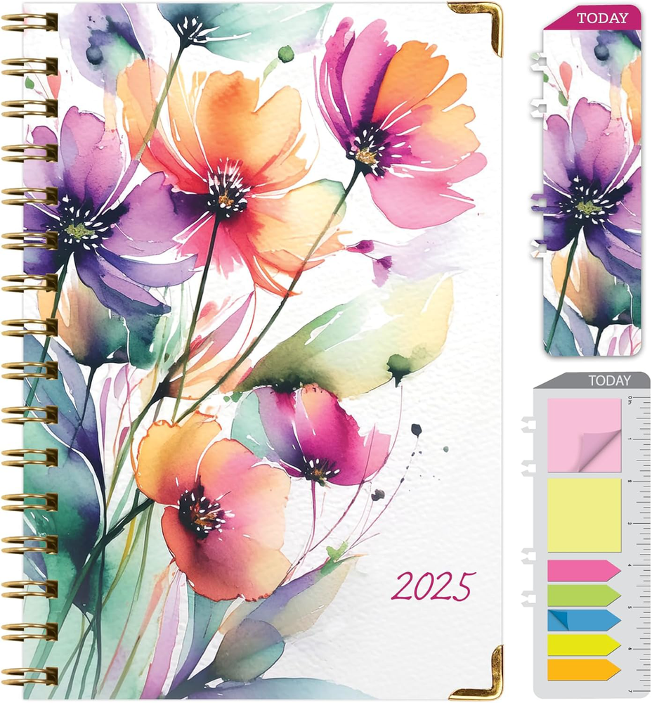 2025 Hardcover Planner, 14 Months Daily Weekly Monthly, Rainbow Floral Design