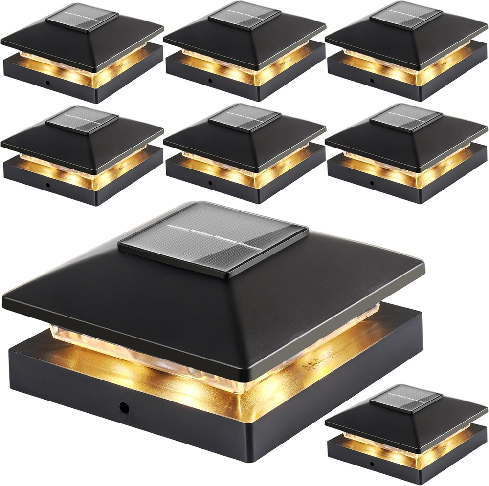 Solar Post Cap Lights Outdoor 8Pack, Black Waterproof Solar Powered Deck Fence P