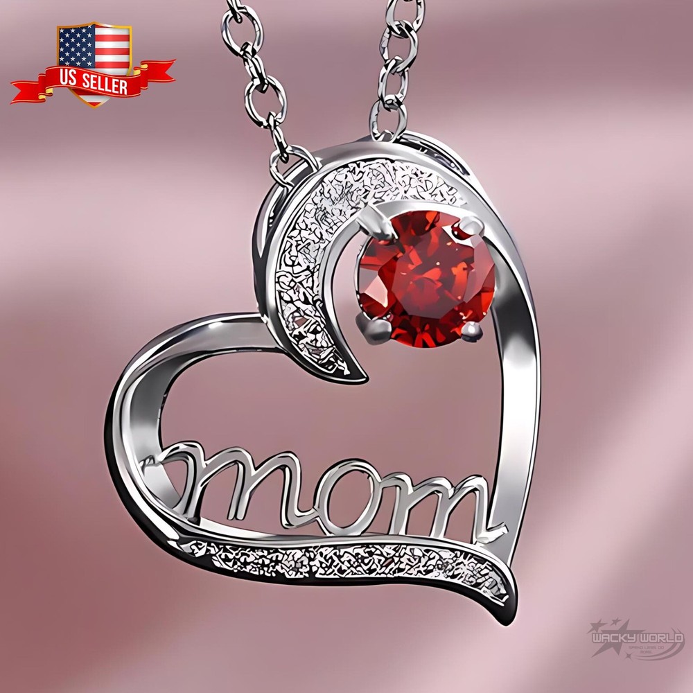 Mom Heart Necklace Zircon Necklace Silver Mothers Day Gift Wife Women