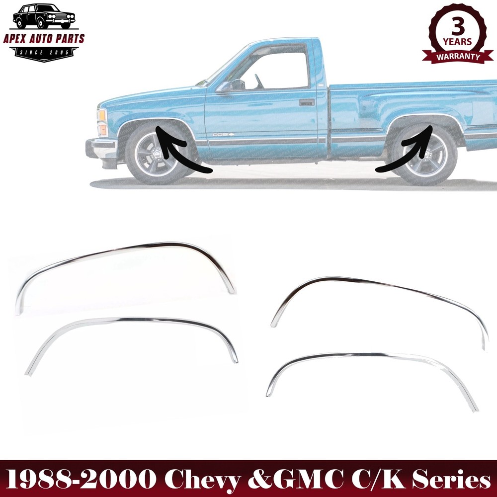 Front&Rear Fender Chrome Trim Moldings LH&RH For 1988-2000 Chevy &GMC C/K Series