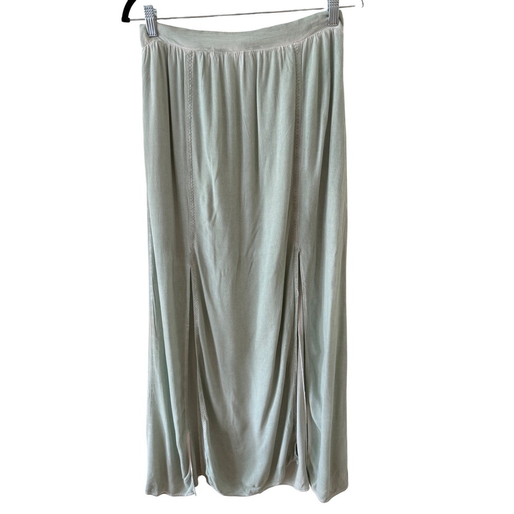 Zara Basic Collection Maxi Skirt Women's Small S Green Slit Viscose