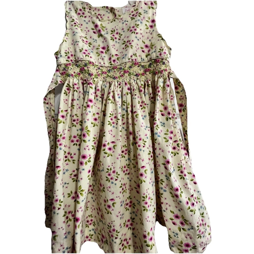 Girls Sz 6 Lydia Jane Dress Sleeveless Yellow Flowered Bow Button Easter Spring