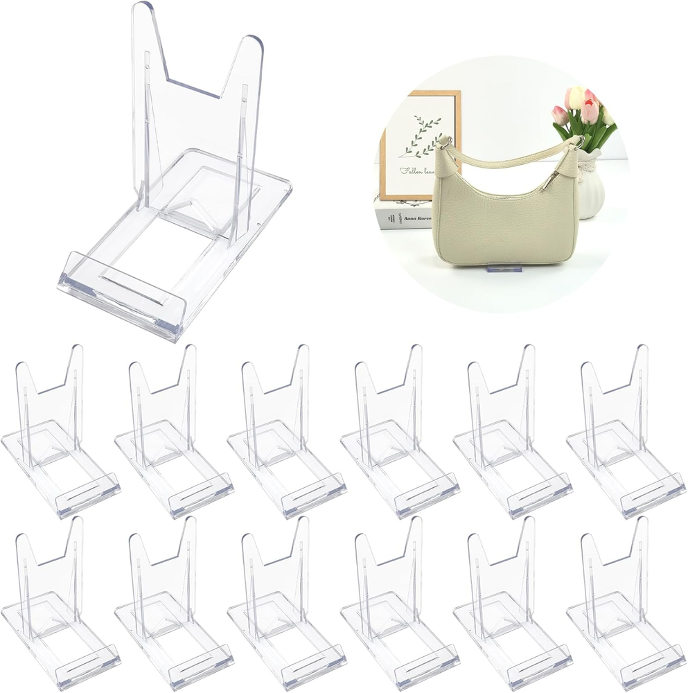 12 Clear Acrylic Adjustable Handbag Display Stands 12-Pack