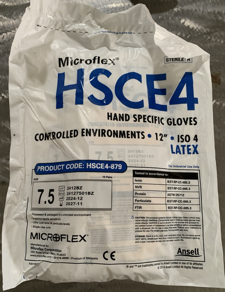 160PR MICROFLEX NON-Sterile Gloves Size 7.5 RT/LT ISO 4 HSCE4-879 Exp 11/27
