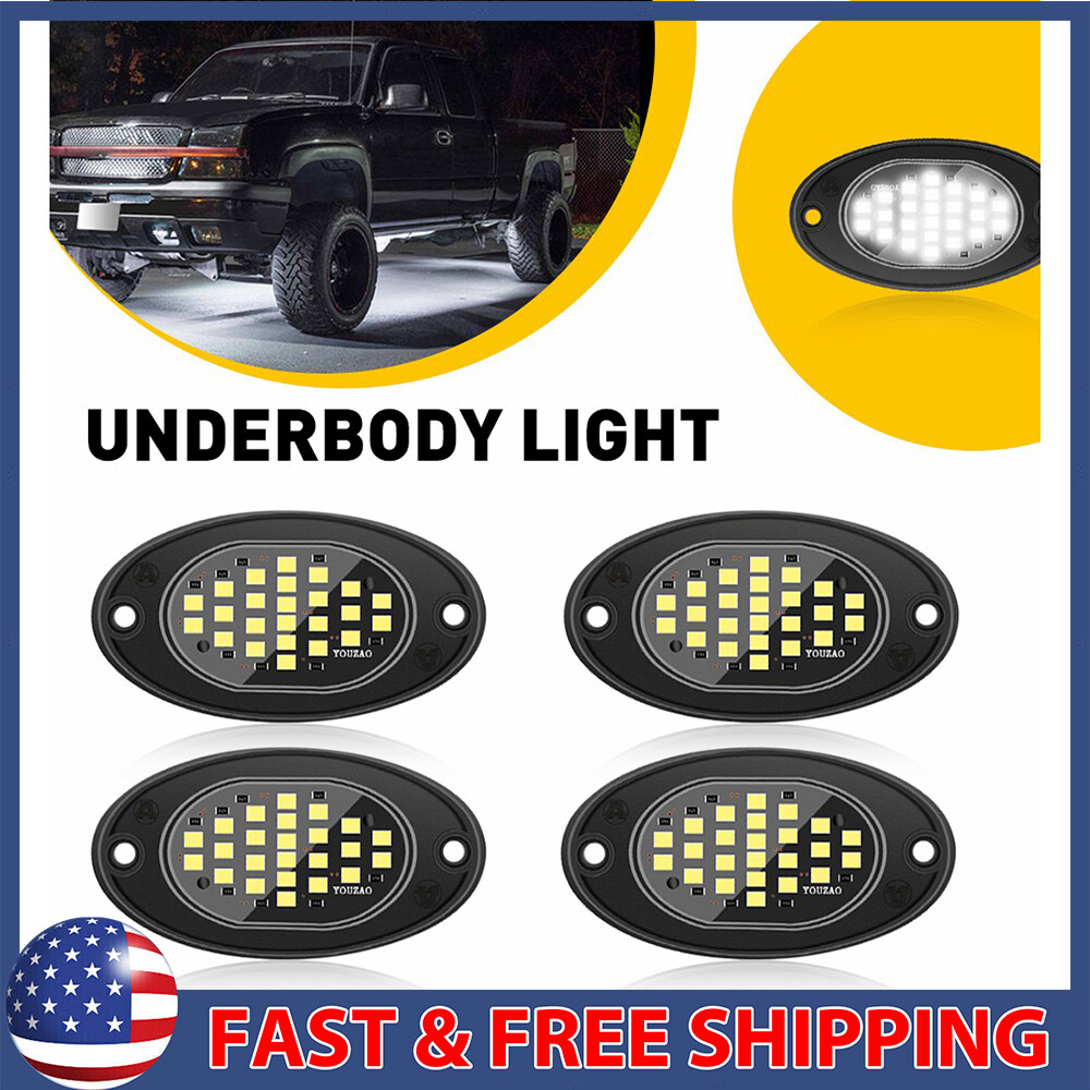 4X White LED Rock Light Underbody Trail Rig Glow Lamp Offroad SUV Pickup Truck