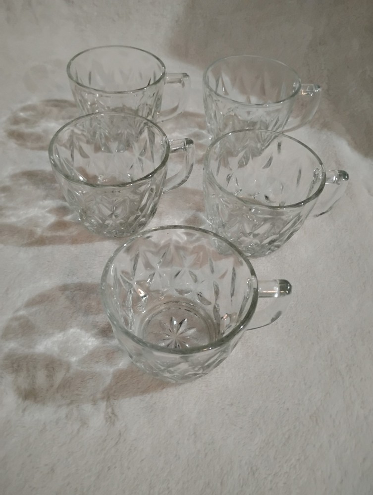 Vintage Anchor Hocking Crystal Clear Crown Point Punch Cup Set of 6